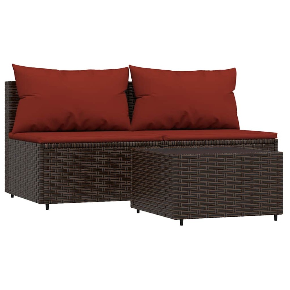 vidaXL Set mobilier de grădină cu perne, 3 piese, maro, poliratan