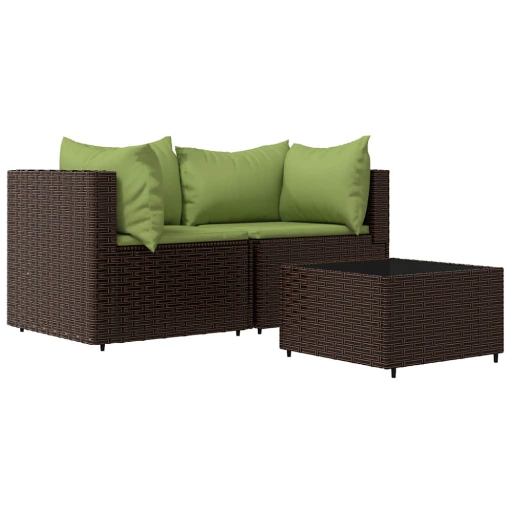 vidaXL Set mobilier de grădină cu perne, 3 piese, maro, poliratan