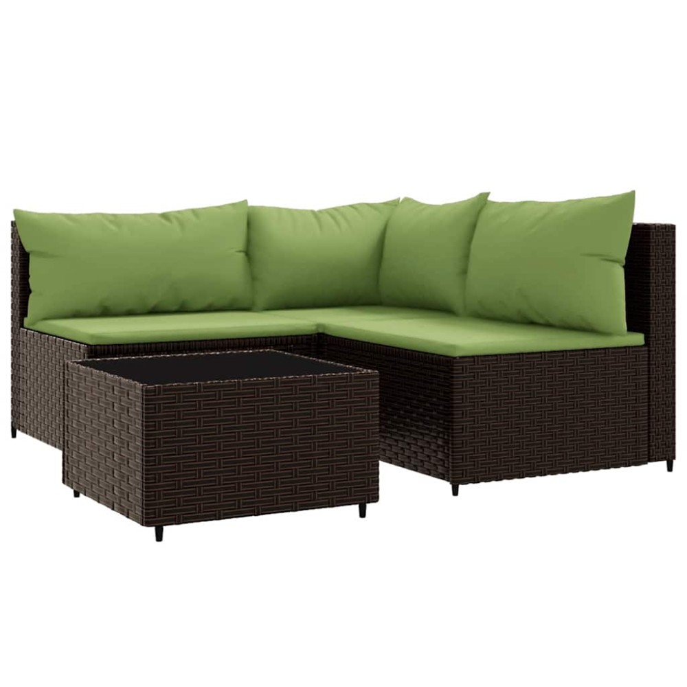 vidaXL Set mobilier de grădină cu perne, 4 piese, maro, poliratan
