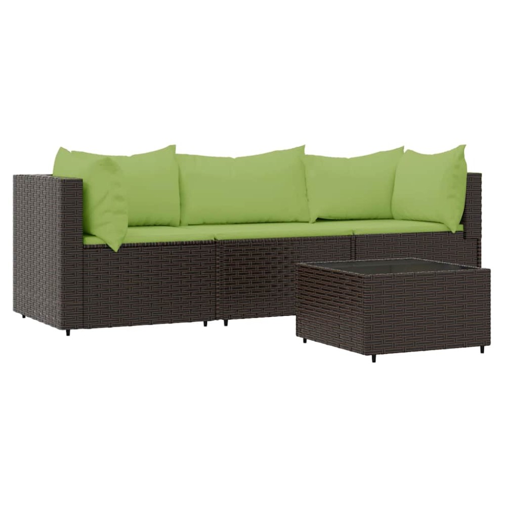 vidaXL Set mobilier de grădină cu perne, 4 piese, maro, poliratan