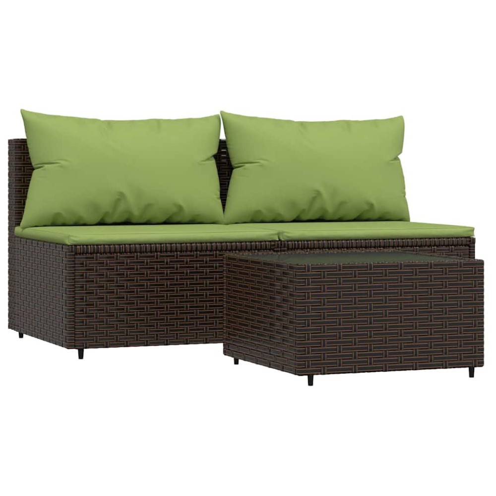 vidaXL Set mobilier de grădină cu perne, 3 piese, maro, poliratan