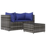 vidaXL Set mobilier de grădină cu perne, 3 piese, gri, poliratan vidaXL Set mobilier de grădină cu perne, 3 piese, gri, poliratan