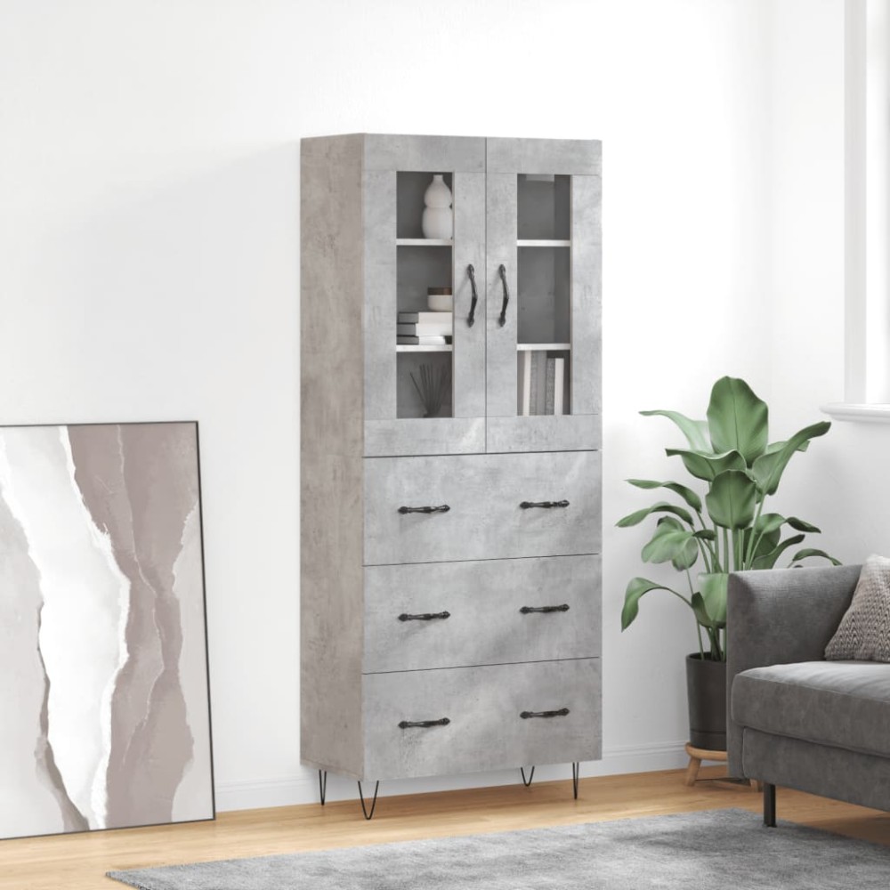 vidaXL Dulap înalt, gri beton, 69,5x34x180, lemn compozit