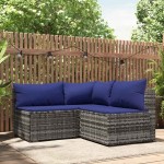 vidaXL Set mobilier de grădină cu perne, 3 piese, gri, poliratan vidaXL Set mobilier de grădină cu perne, 3 piese, gri, poliratan