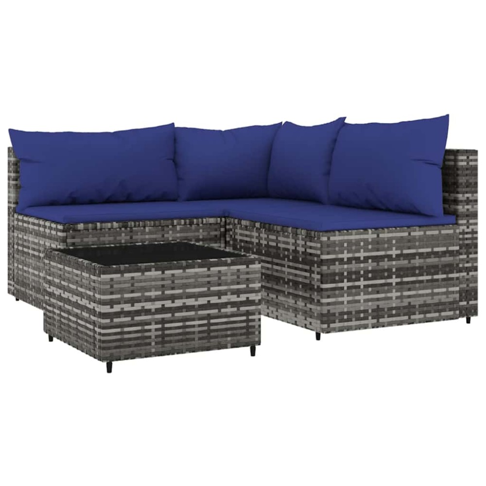vidaXL Set mobilier de grădină cu perne, 4 piese, gri, poliratan