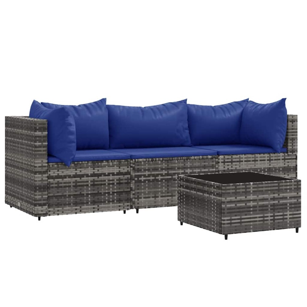 vidaXL Set mobilier de grădină cu perne, 4 piese, gri, poliratan