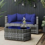 vidaXL Set mobilier de grădină cu perne, 3 piese, gri, poliratan vidaXL Set mobilier de grădină cu perne, 3 piese, gri, poliratan