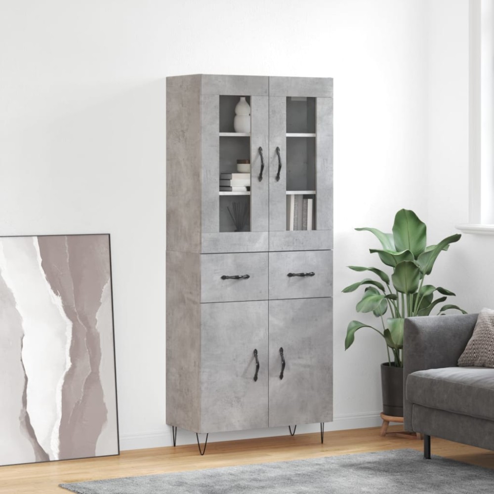 vidaXL Dulap înalt, gri beton, 69,5x34x180, lemn compozit