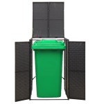 vidaXL Magazie de pubelă cu roți, negru, 70x80x117 cm, poliratan vidaXL Magazie de pubelă cu roți, negru, 70x80x117 cm, poliratan