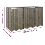 vidaXL Magazie de pubele triplă, gri, 207x80x117 cm, poliratan