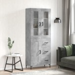 vidaXL Dulap înalt, gri beton, 69,5x34x180, lemn compozit
