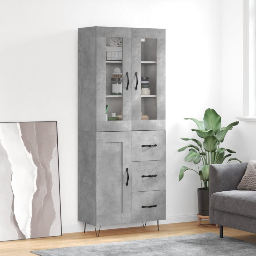 vidaXL Dulap înalt, gri beton, 69,5x34x180, lemn compozit