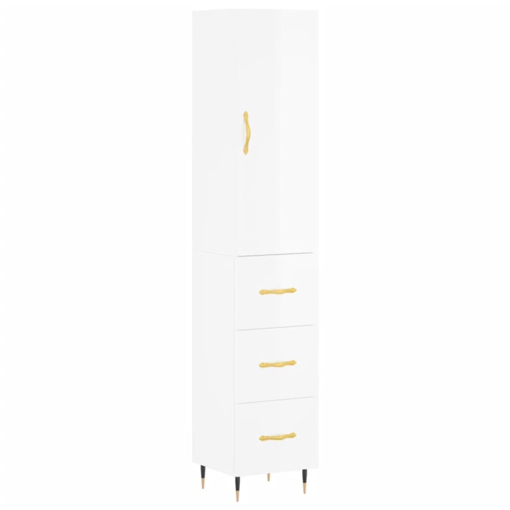 vidaXL Dulap înalt, alb extralucios, 34,5x34x180 cm, lemn prelucrat