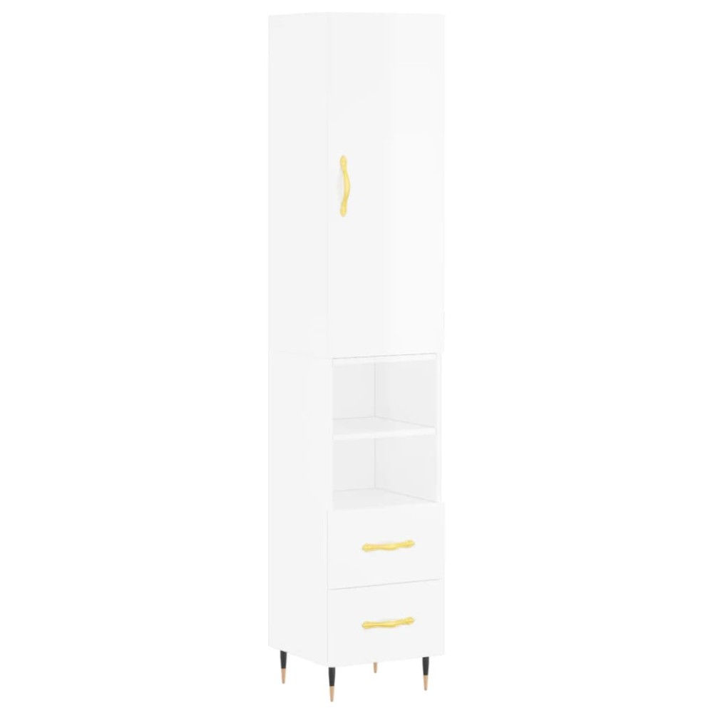vidaXL Dulap înalt, alb extralucios, 34,5x34x180 cm, lemn prelucrat