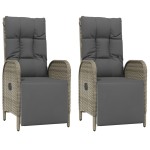 vidaXL Scaune rabatabile de exterior, cu perne, 2 buc, gri, poliratan vidaXL Scaune rabatabile de exterior, cu perne, 2 buc, gri, poliratan