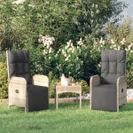 vidaXL Scaune rabatabile de exterior, cu perne, 2 buc, gri, poliratan vidaXL Scaune rabatabile de exterior, cu perne, 2 buc, gri, poliratan
