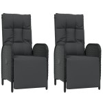 vidaXL Scaune rabatabile exterior, cu perne, 2 buc., negru, poliratan vidaXL Scaune rabatabile exterior, cu perne, 2 buc., negru, poliratan
