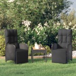 vidaXL Scaune rabatabile exterior, cu perne, 2 buc., negru, poliratan vidaXL Scaune rabatabile exterior, cu perne, 2 buc., negru, poliratan