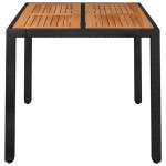 vidaXL Masă de grădină cu blat din lemn negru, 90x90x75 cm, poliratan vidaXL Masă de grădină cu blat din lemn negru, 90x90x75 cm, poliratan