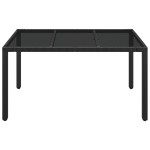 vidaXL Masă grădină cu blat din sticlă, negru, 150x90x75 cm, poliratan
