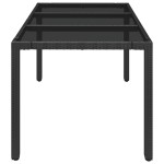 vidaXL Masă grădină cu blat din sticlă, negru, 150x90x75 cm, poliratan