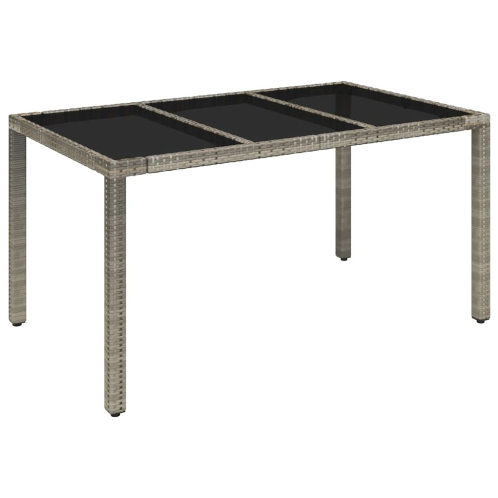 vidaXL Masă de grădină cu blat din sticlă gri, 150x90x75 cm, poliratan
