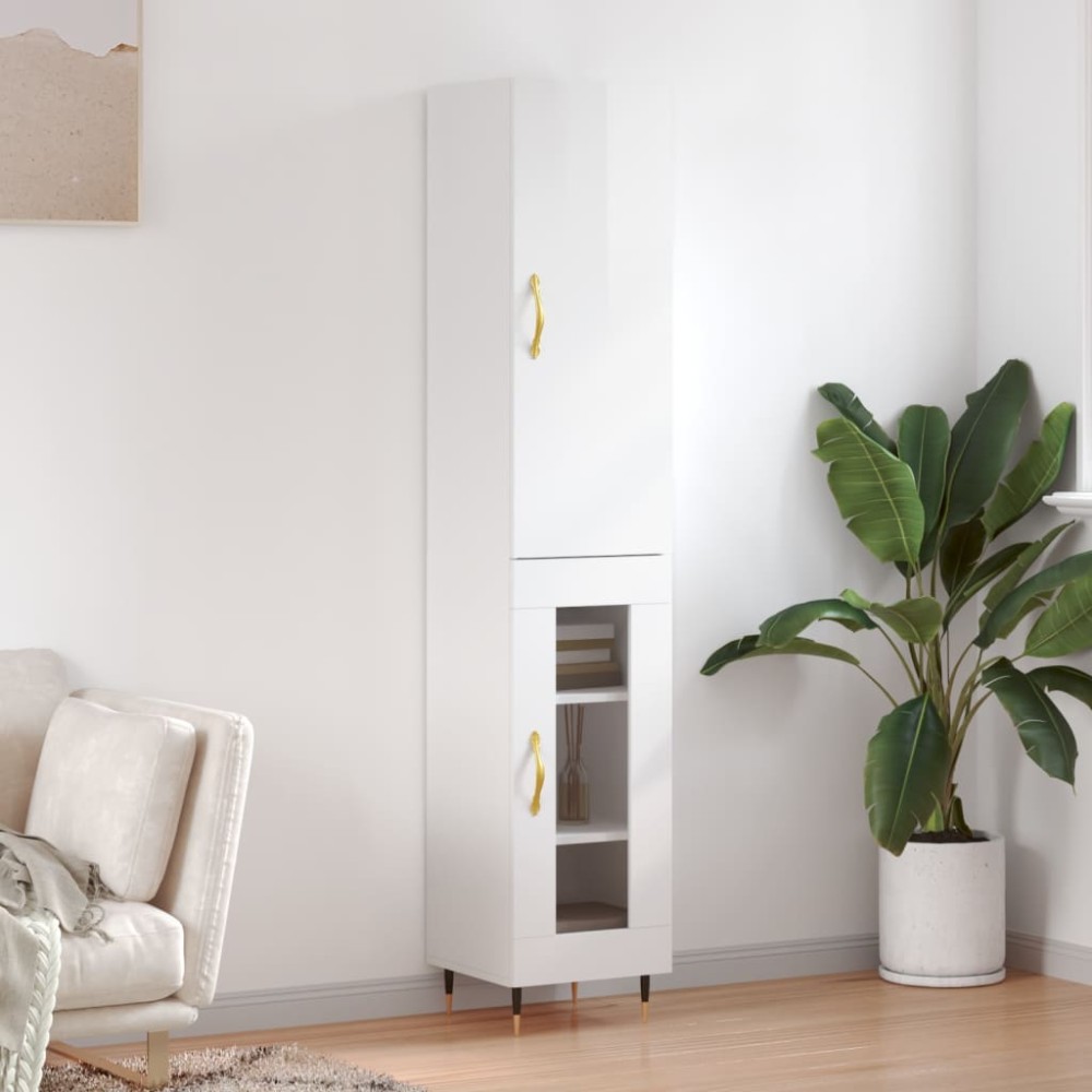 vidaXL Dulap înalt, alb extralucios, 34,5x34x180 cm, lemn prelucrat