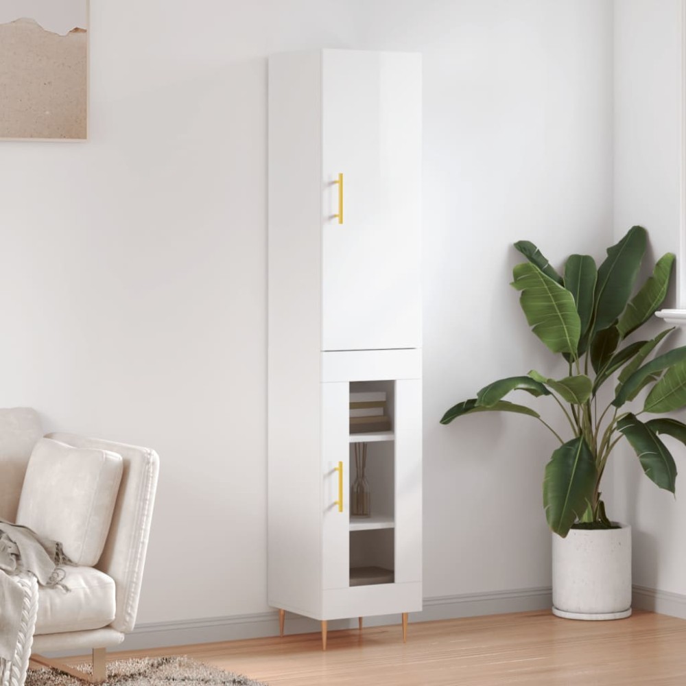 vidaXL Dulap înalt, alb extralucios, 34,5x34x180 cm, lemn prelucrat