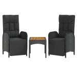 vidaXL Scaune rabatabile de grădină, 2 buc., cu masă, negru, poliratan vidaXL Scaune rabatabile de grădină, 2 buc., cu masă, negru, poliratan