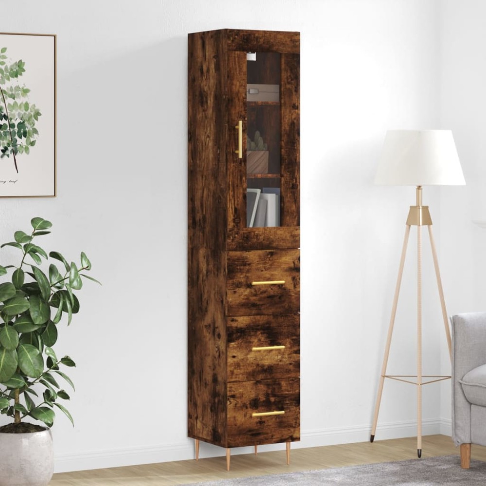 vidaXL Dulap înalt, stejar fumuriu, 34,5x34x180 cm, lemn prelucrat