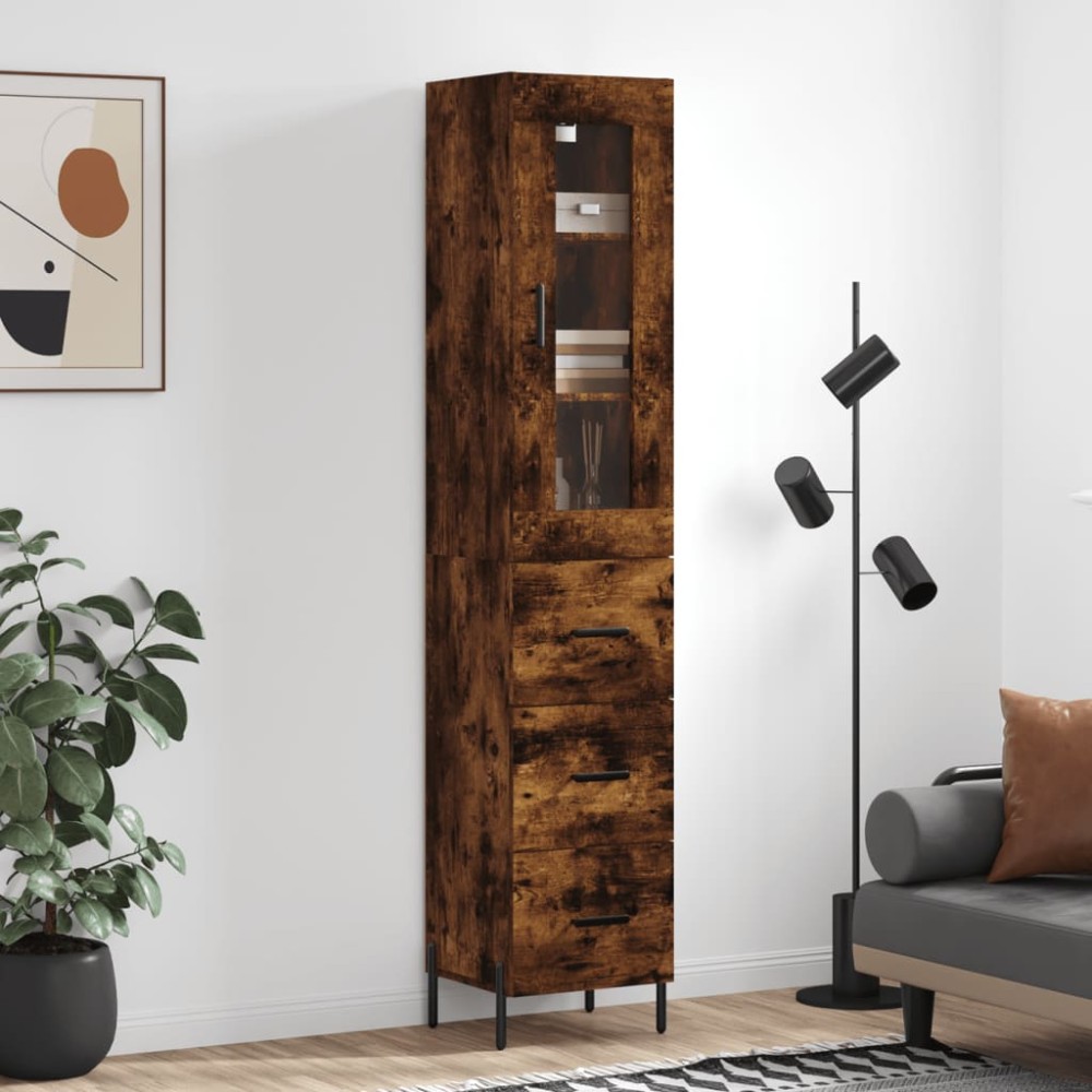 vidaXL Dulap înalt, stejar fumuriu, 34,5x34x180 cm, lemn prelucrat