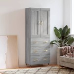 vidaXL Dulap înalt, gri sonoma, 69,5x34x180 cm, lemn compozit