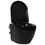 vidaXL Vas WC de perete fără ramă, rezervor încastrat, negru, ceramică vidaXL Vas WC de perete fără ramă, rezervor încastrat, negru, ceramică