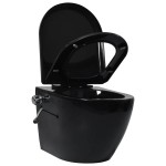 vidaXL Vas WC de perete fără ramă, rezervor încastrat, negru, ceramică vidaXL Vas WC de perete fără ramă, rezervor încastrat, negru, ceramică