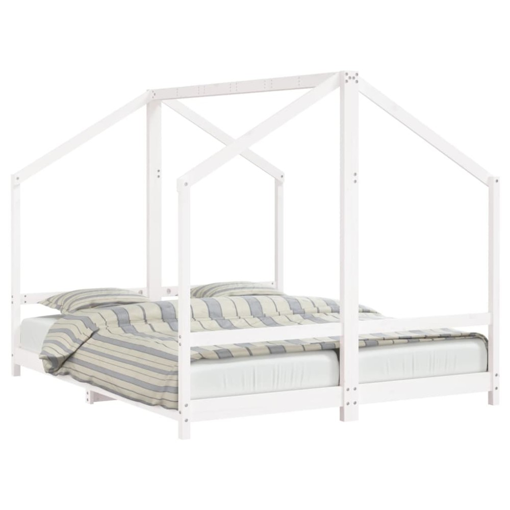 vidaXL Cadru de pat pentru copii, alb, 2x(80x200)cm, lemn masiv de pin