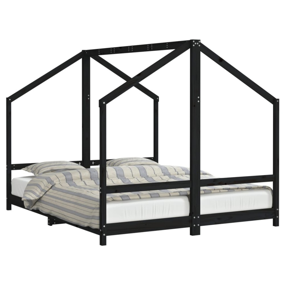vidaXL Cadru de pat pentru copii negru 2x(80x200) cm lemn masiv de pin