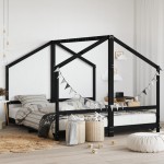vidaXL Cadru de pat pentru copii negru 2x(90x200) cm lemn masiv de pin vidaXL Cadru de pat pentru copii negru 2x(90x200) cm lemn masiv de pin
