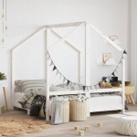 vidaXL Cadru de pat pentru copii, alb, 2x(70x140) cm, lemn masiv pin vidaXL Cadru de pat pentru copii, alb, 2x(70x140) cm, lemn masiv pin