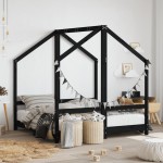 vidaXL Cadru de pat pentru copii, negru, 2x(70x140) cm, lemn masiv pin vidaXL Cadru de pat pentru copii, negru, 2x(70x140) cm, lemn masiv pin