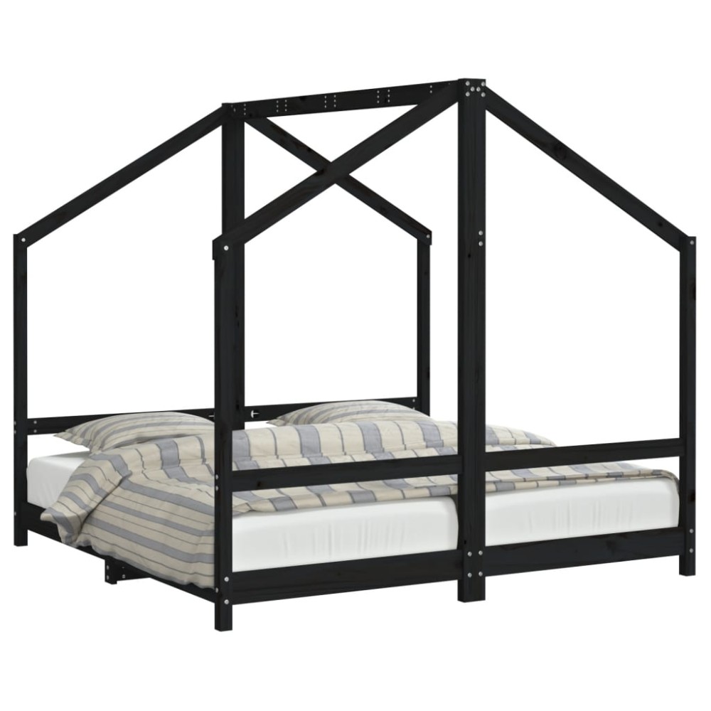 vidaXL Cadru de pat pentru copii negru 2x(80x160) cm lemn masiv de pin