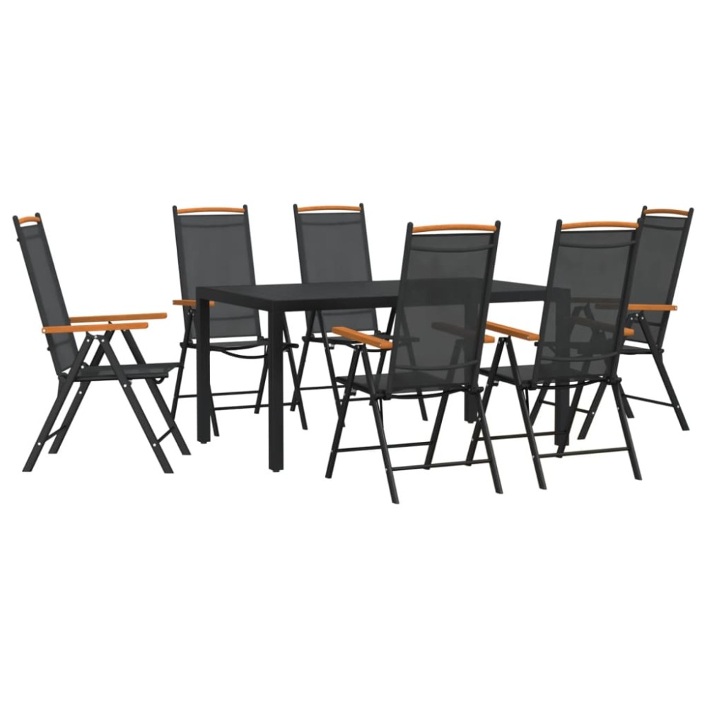 vidaXL Set mobilier pentru grădină, 7 piese, negru, aluminiu