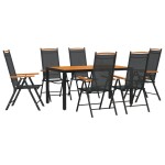 vidaXL Set mobilier pentru grădină, 7 piese, negru și maro, aluminiu