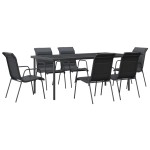 vidaXL Set mobilier de grădină, 7 piese, negru, oțel și textilenă