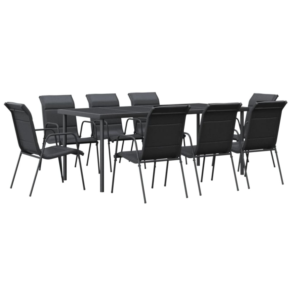 vidaXL Set mobilier de grădină, 9 piese, negru, oțel și textilenă