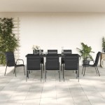 vidaXL Set mobilier de grădină, 9 piese, negru, oțel și textilenă vidaXL Set mobilier de grădină, 9 piese, negru, oțel și textilenă