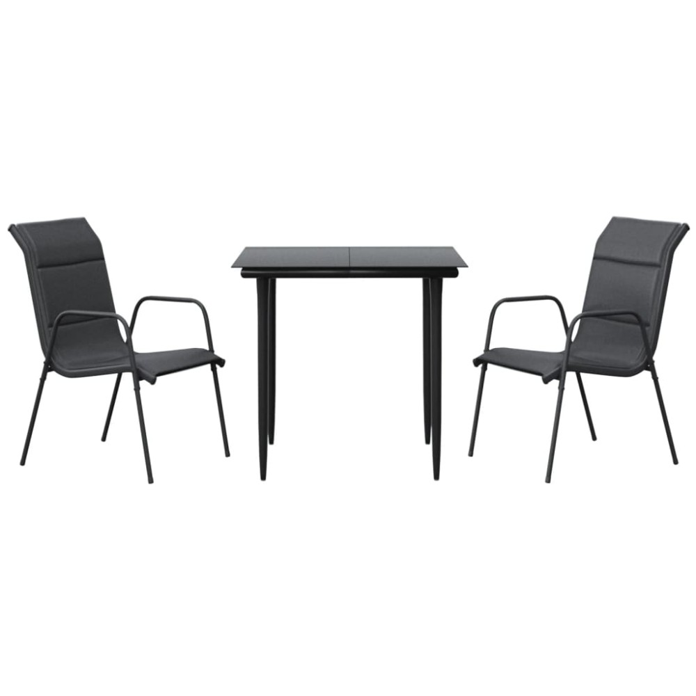 vidaXL Set mobilier de grădină, 3 piese, negru, textilenă și oțel