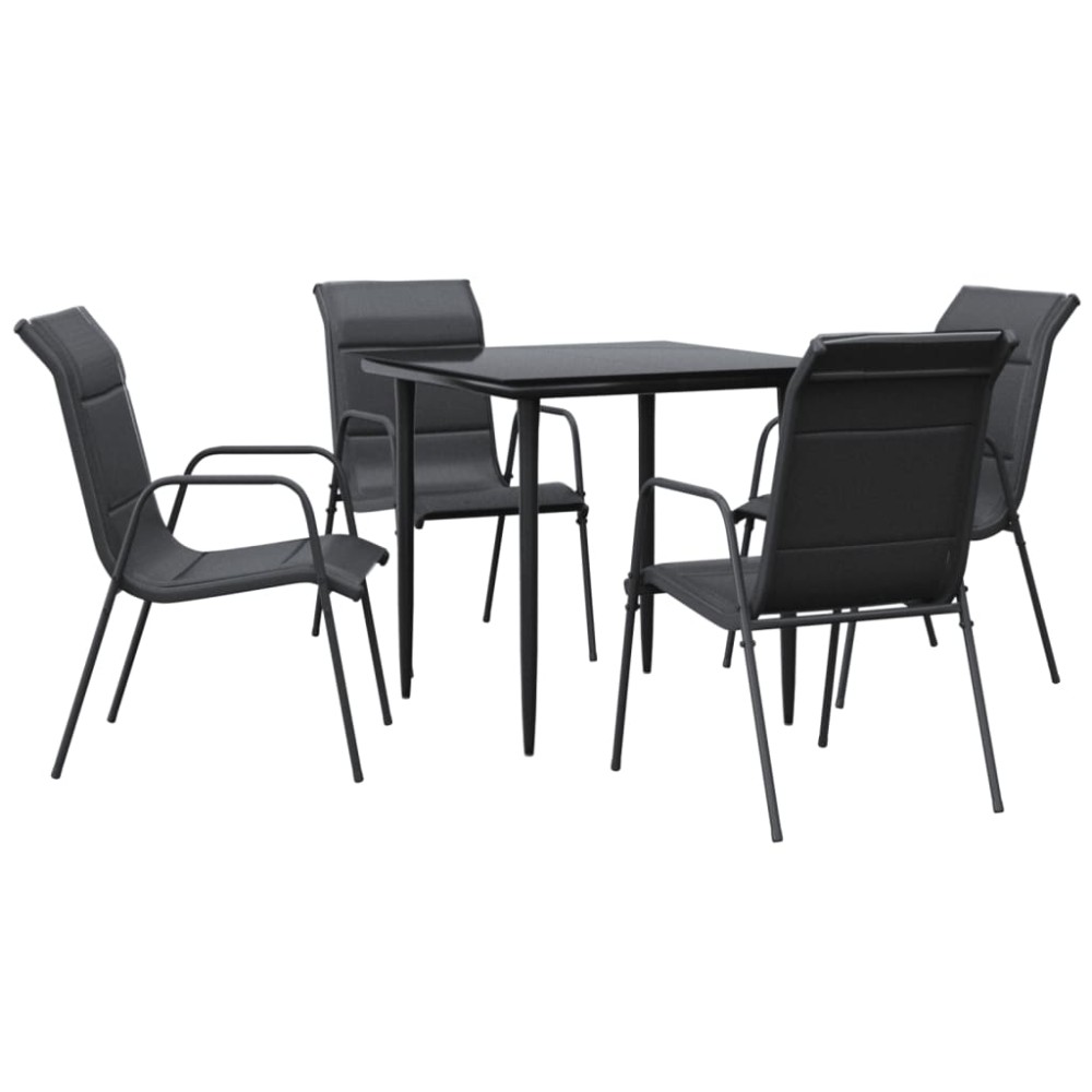 vidaXL Set mobilier de grădină, 5 piese, negru, oțel și textilenă