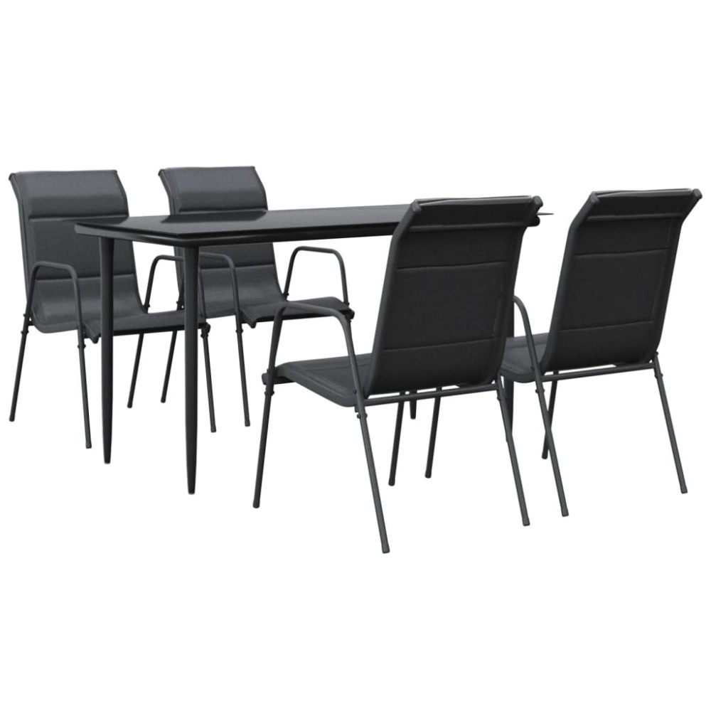 vidaXL Set mobilier de grădină, 5 piese, negru, oțel și textilenă