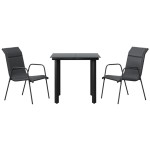vidaXL Set mobilier de grădină, 3 piese, negru, textilenă și oțel vidaXL Set mobilier de grădină, 3 piese, negru, textilenă și oțel