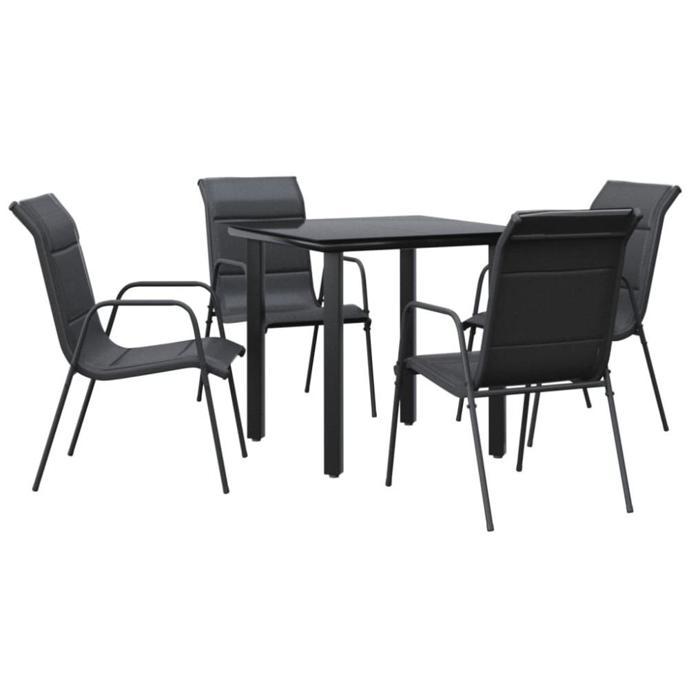 vidaXL Set mobilier de grădină, 5 piese, negru, oțel și textilenă